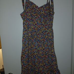 Old Navy Navy Floral Midi Dress with Pink and Yellow Accents